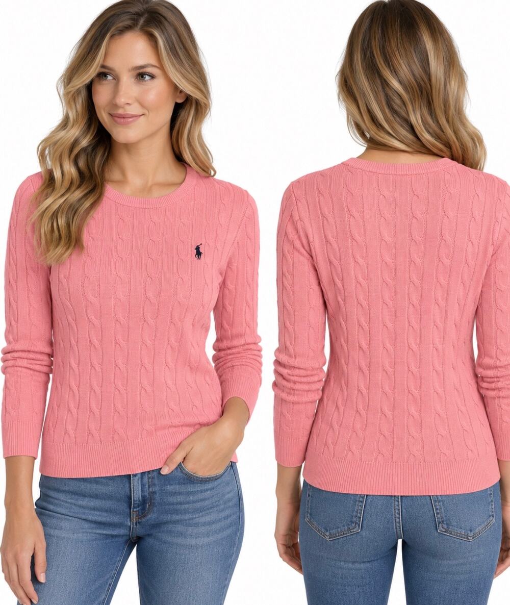 Polo Ralph Lauren Pink Cable Knit 100% Cotton Preppy Sweater Women’s Size Large